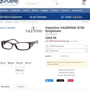 Valentino Collection Swarovski crystal rose pearl purple rectangular eyeglasses